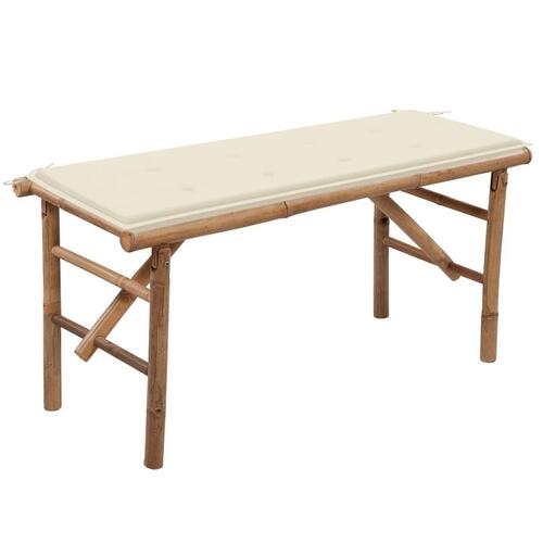 Foldbar havebænk med hynde 118 cm bambus