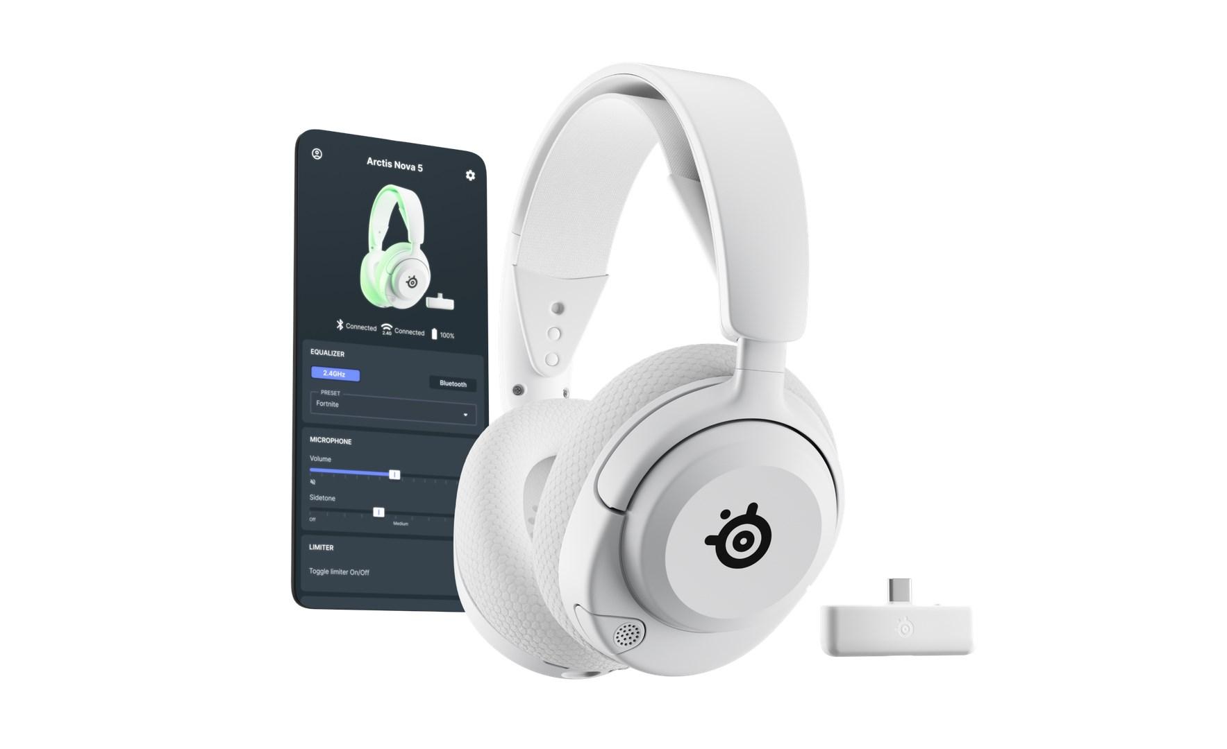 Trådløst gaming-headset SteelSeries Arctis Nova 5X – USB-C, Bluetooth, hvid billede