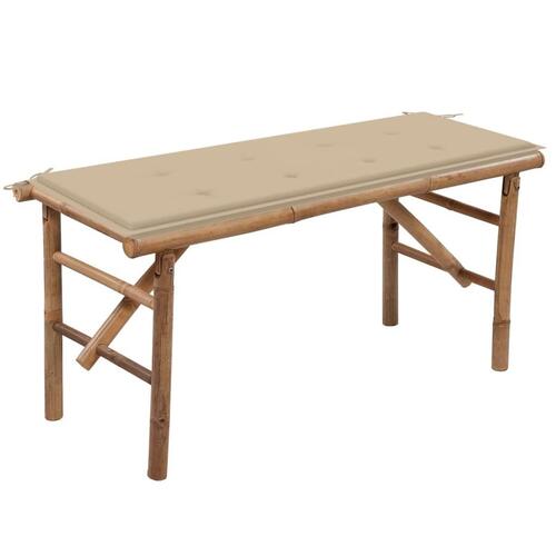 Foldbar havebænk med hynde 118 cm bambus