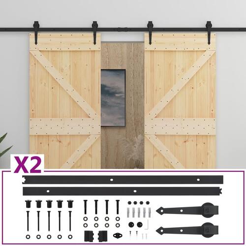 Skydedør med monteringssæt 80x210 cm massivt fyrretræ