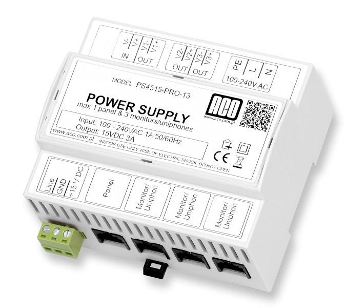 Strømforsyning til dørtelefon - ACO PS45-15-PRO-13, DIN, 15 V 3 A billede