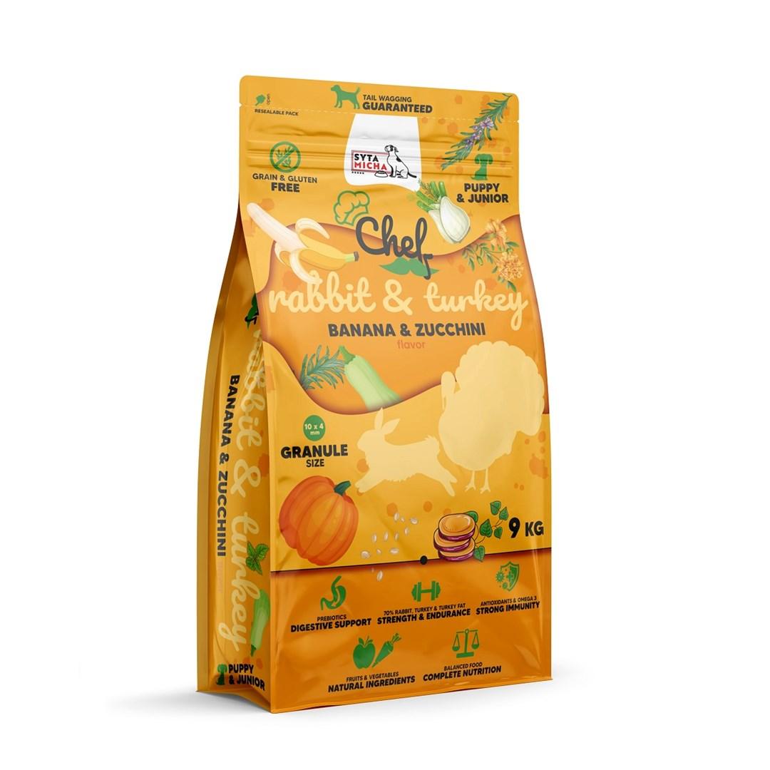 Hundefoder tørfoder SYTA MICHA Chef Puppy – kanin, kalkun, banan & squash 9 kg billede