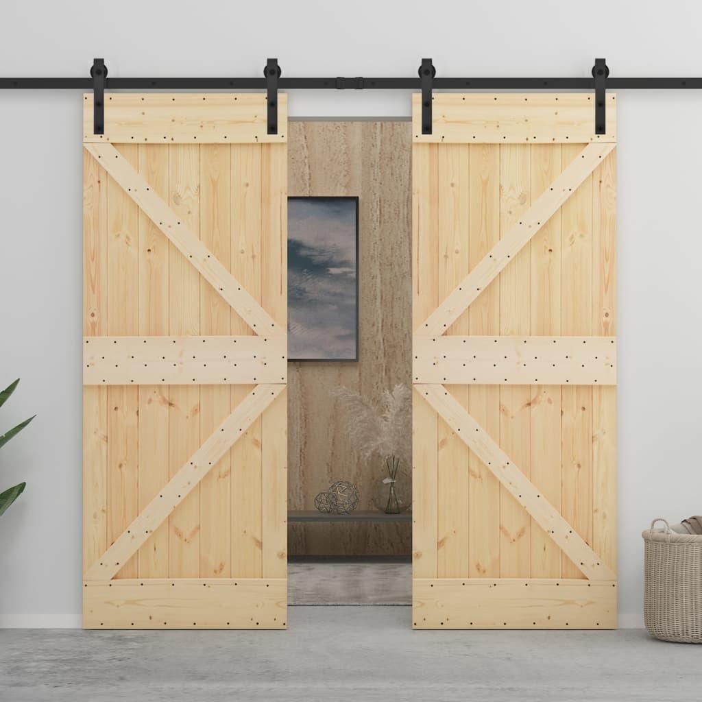 Skydedør med monteringssæt 80x210 cm massivt fyrretræ