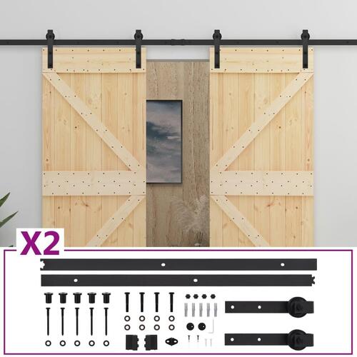 Skydedør med monteringssæt 80x210 cm massivt fyrretræ