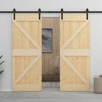 Skydedør med monteringssæt 80x210 cm massivt fyrretræ