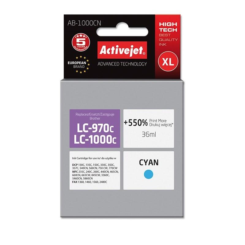 Blækpatron til Brother – Activejet AB-1000CN, cyan, XL 36 ml (erstatter LC1000C/LC970C) billede