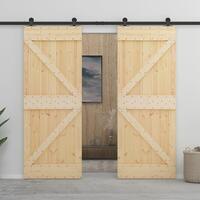 Skydedør med monteringssæt 90x210 cm massivt fyrretræ