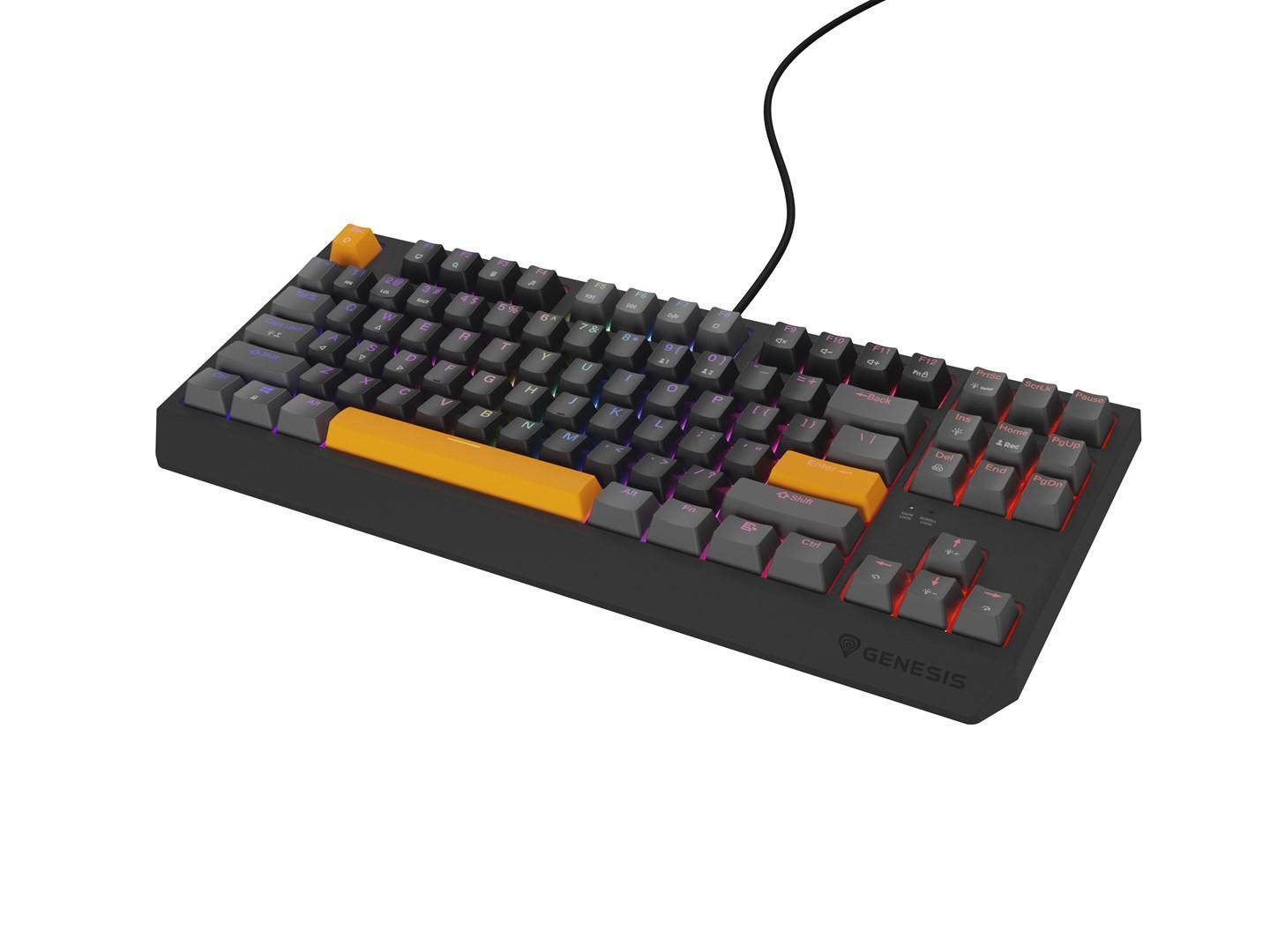 Tastatur gaming GENESIS Thor 230 TKL – USB, RF trådløs og Bluetooth – QWERTY – sort/grå/orange billede