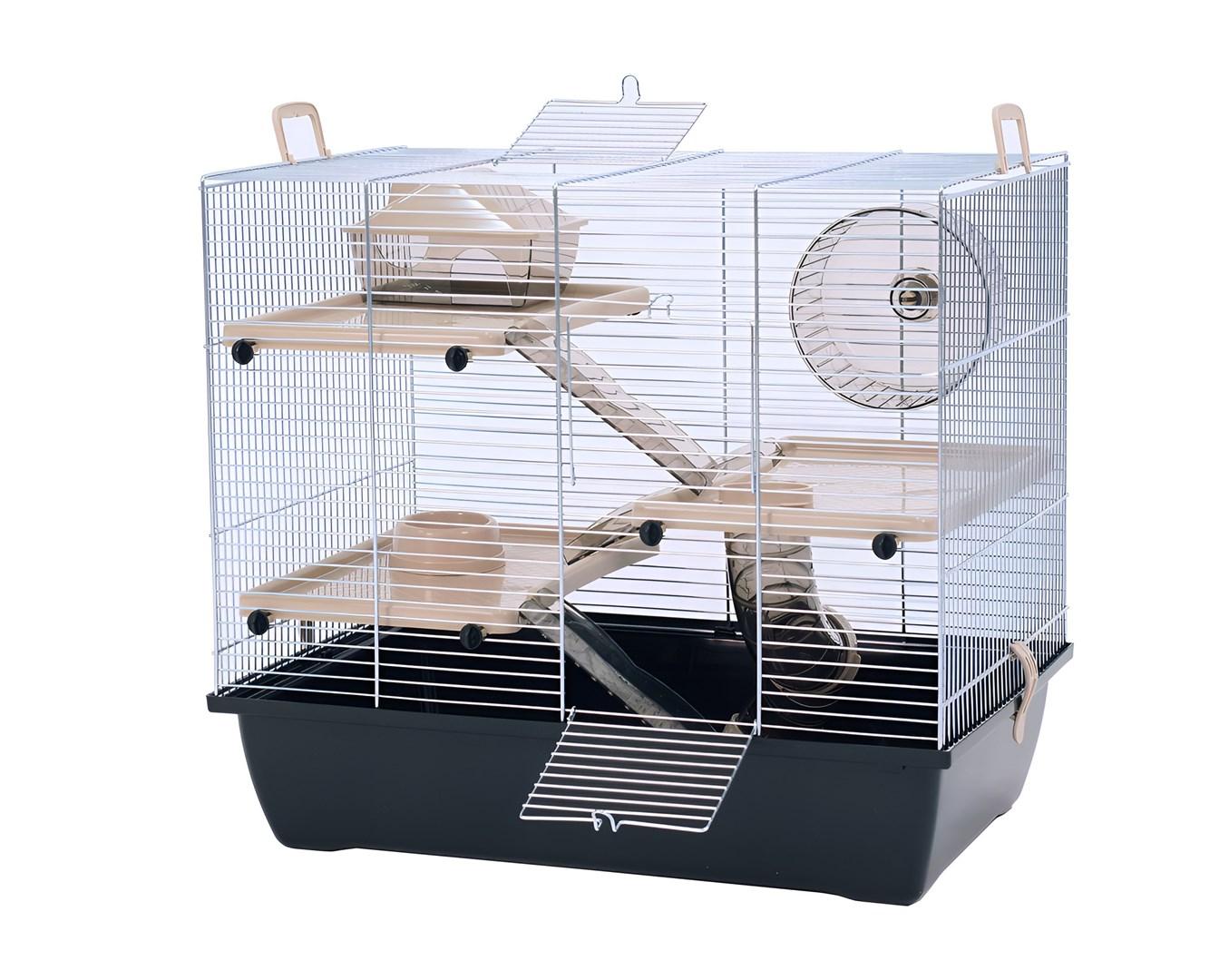 Hamsterbur INTER-ZOO Pinky 3 Zinc Black – med hjul, hus og 3 etager billede
