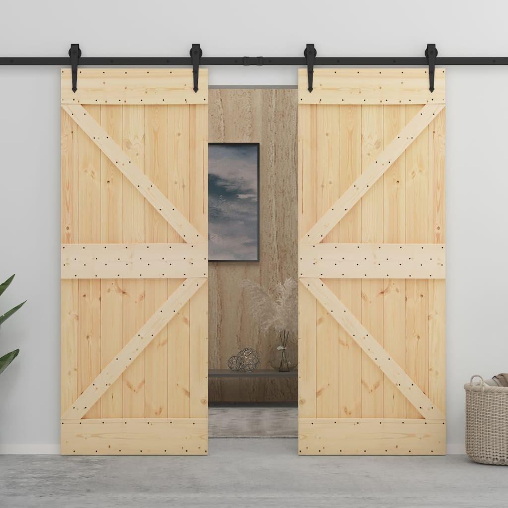 Skydedør med monteringssæt 100x210 cm massivt fyrretræ