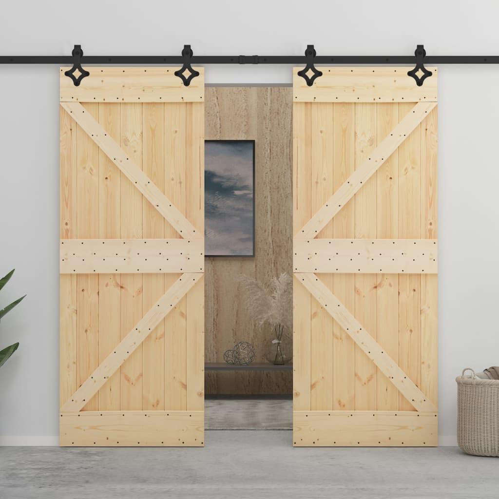 Skydedør med monteringssæt 100x210 cm massivt fyrretræ