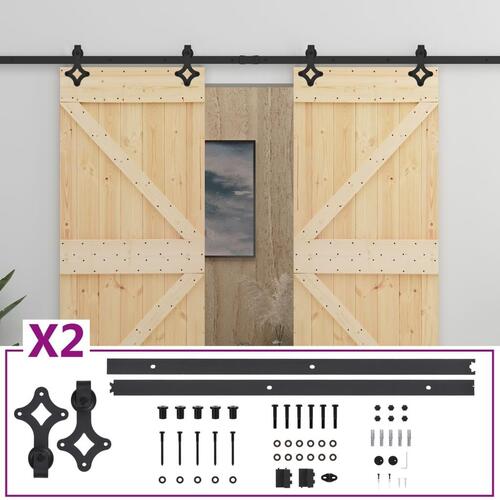 Skydedør med monteringssæt 100x210 cm massivt fyrretræ