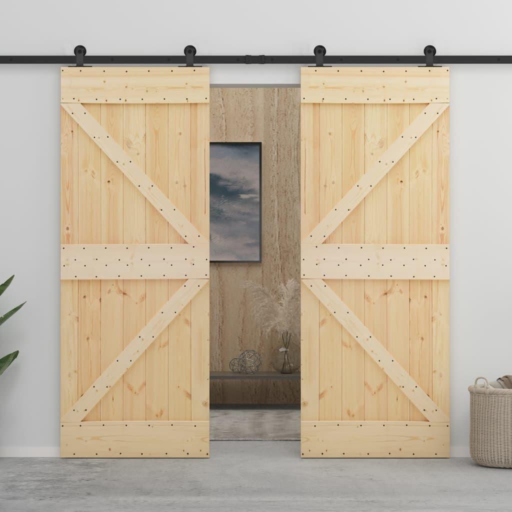 Skydedør med monteringssæt 100x210 cm massivt fyrretræ