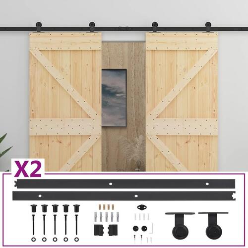Skydedør med monteringssæt 100x210 cm massivt fyrretræ