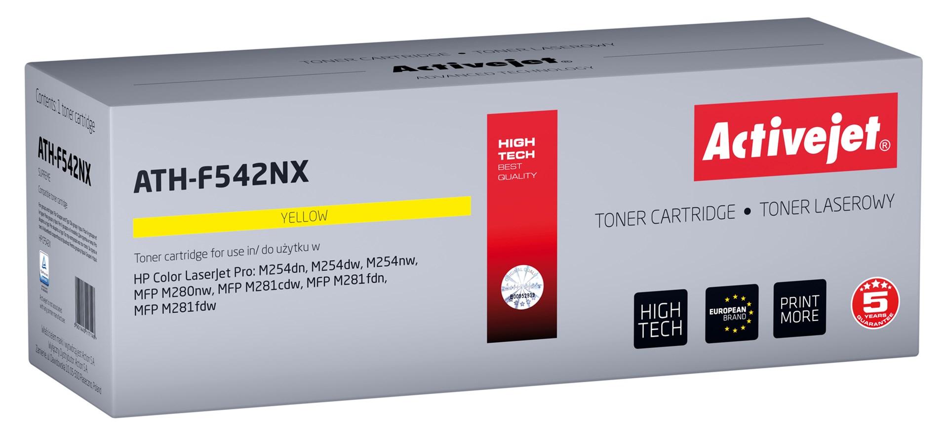 Tonerpatron til laser - Activejet ATH-F542NX, gul, hÃ¸j kapacitet (erstatning for HP 203X/CF542X og Canon CRG 054H) billede