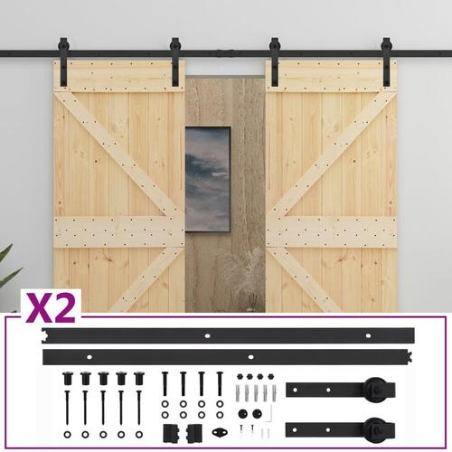Skydedør med monteringssæt 100x210 cm massivt fyrretræ