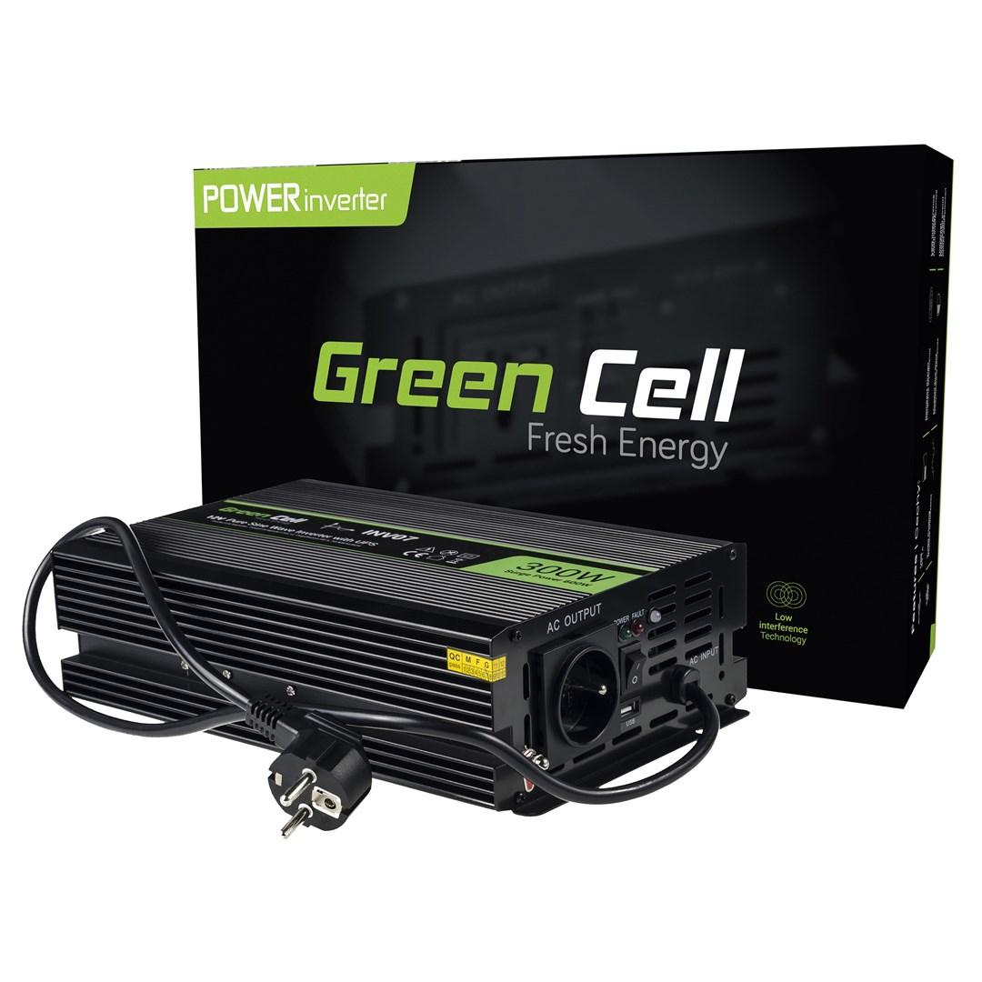 Strøminverter 12 V til 230 V - Green Cell INV07, 300 W, sort billede