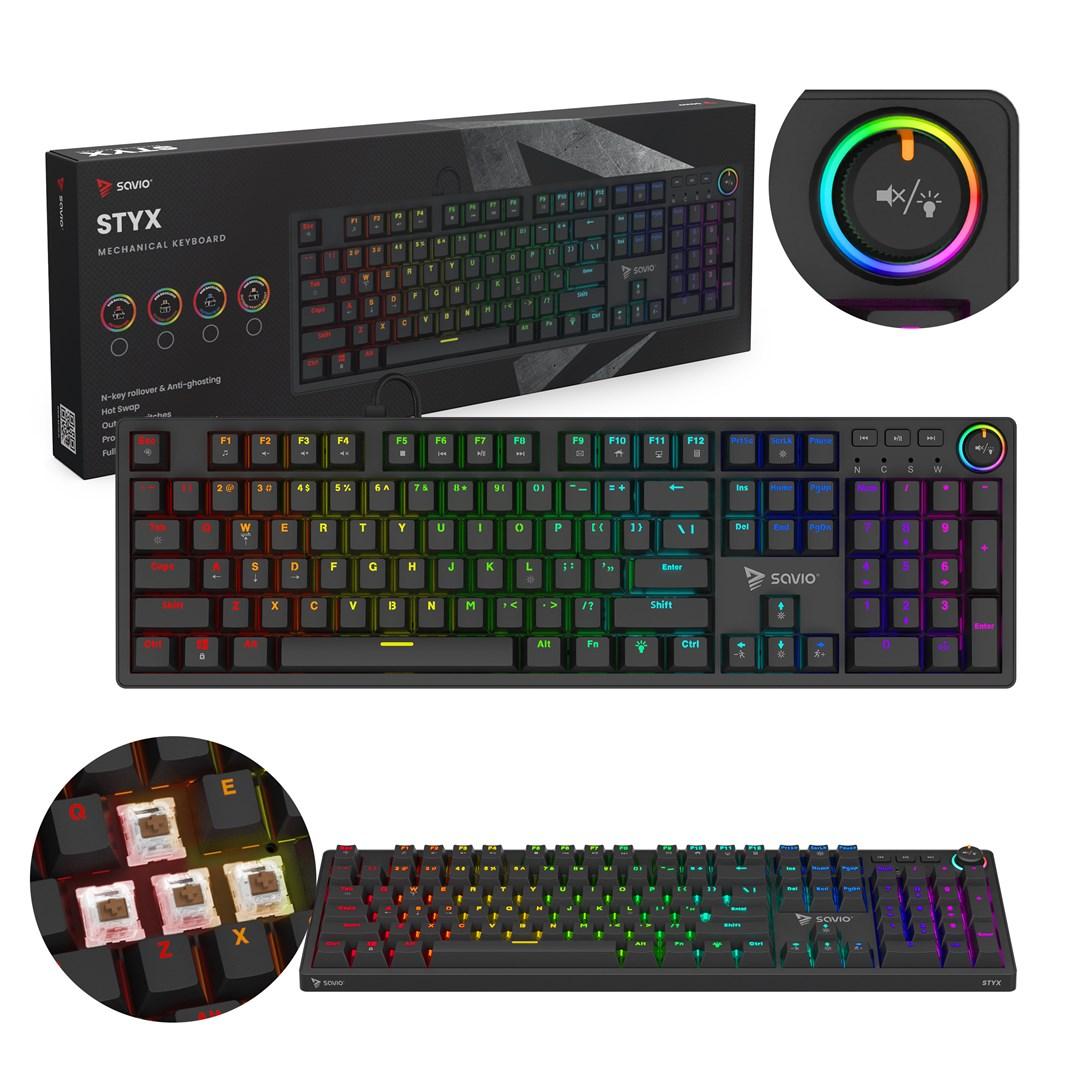 Gaming tastatur Savio STYX - mekanisk, Outemu Brown, hot‑swap, RGB billede