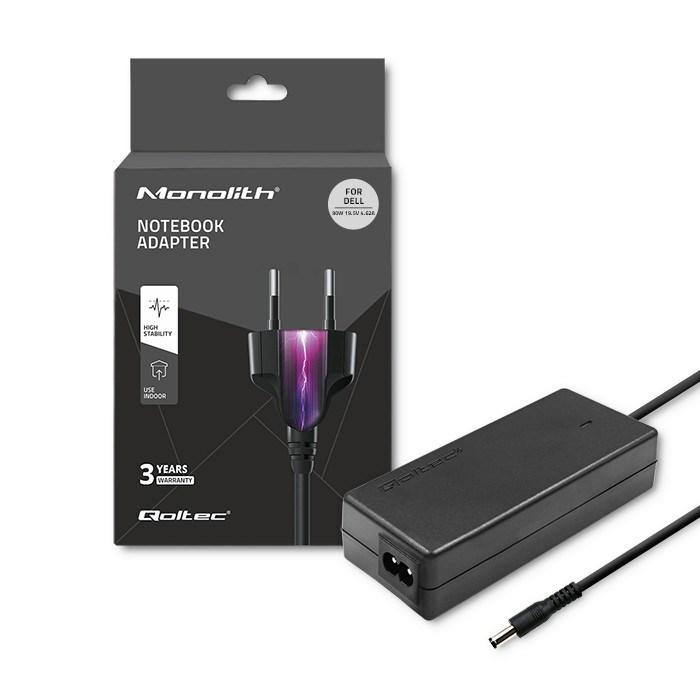 Strømforsyning til bærbar – Qoltec for Dell, 90 W, 19,5 V, 4,62 A, 4,5×3,0 mm + pin, inkl. netkabel billede