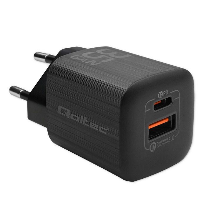 Vægoplader med hurtigopladning Qoltec 35 W - USB-C PD 3.0 + USB-A QC, sort billede