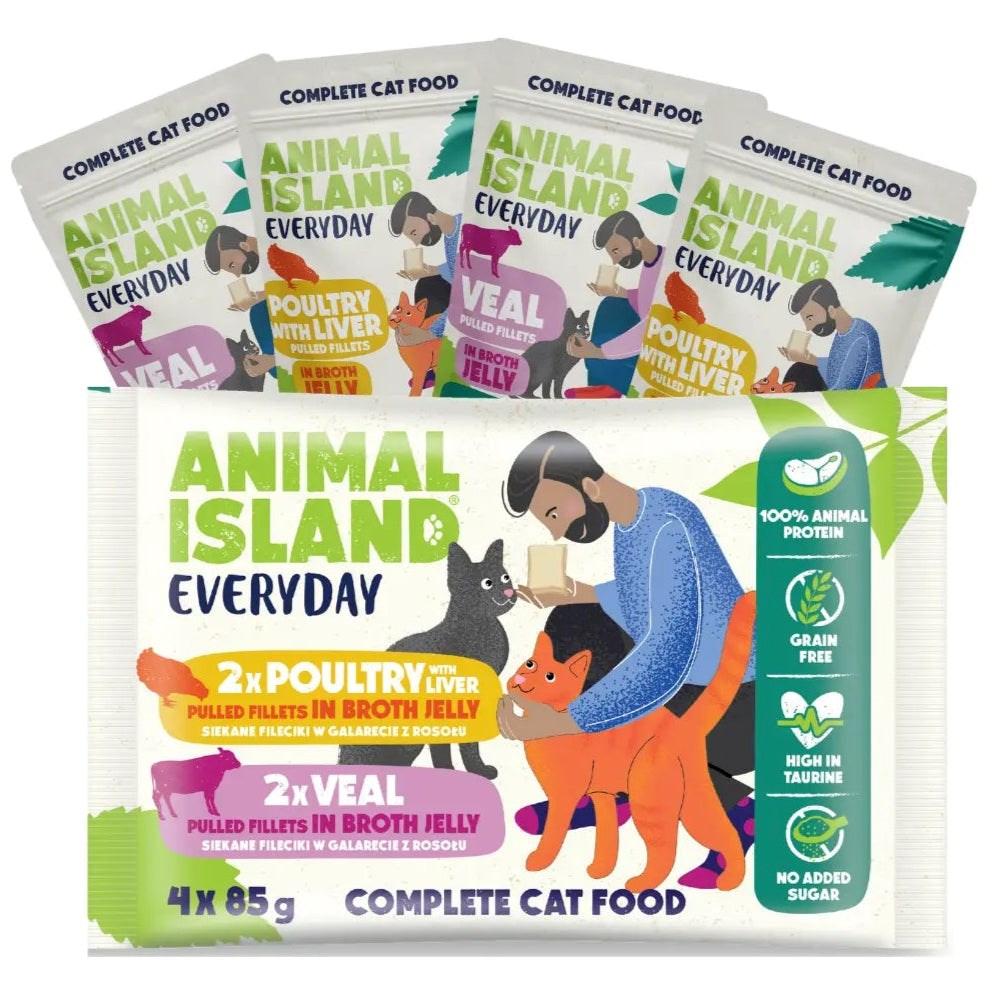 Vådfoder til kat – ANIMAL ISLAND Everyday kalv og fjerkræ med lever, 4 x 85 g billede