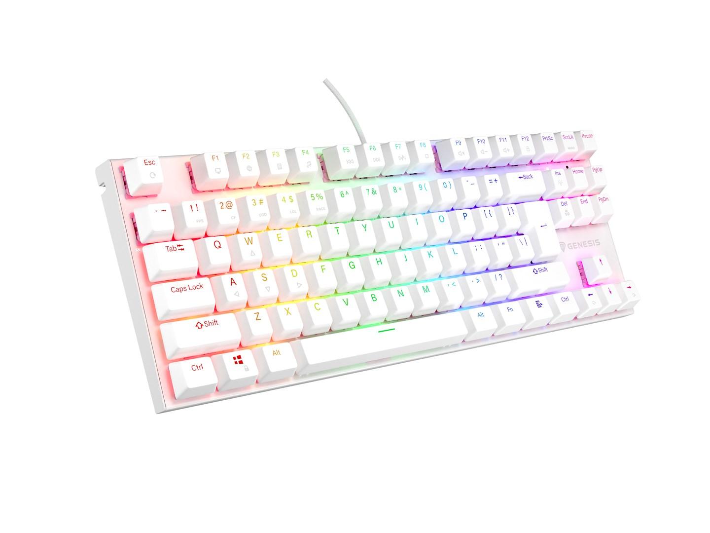 Gaming tastatur GENESIS THOR 303 TKL mekanisk – hvid, kablet, USB Type‑A, Outemu Peach Silent (US) billede