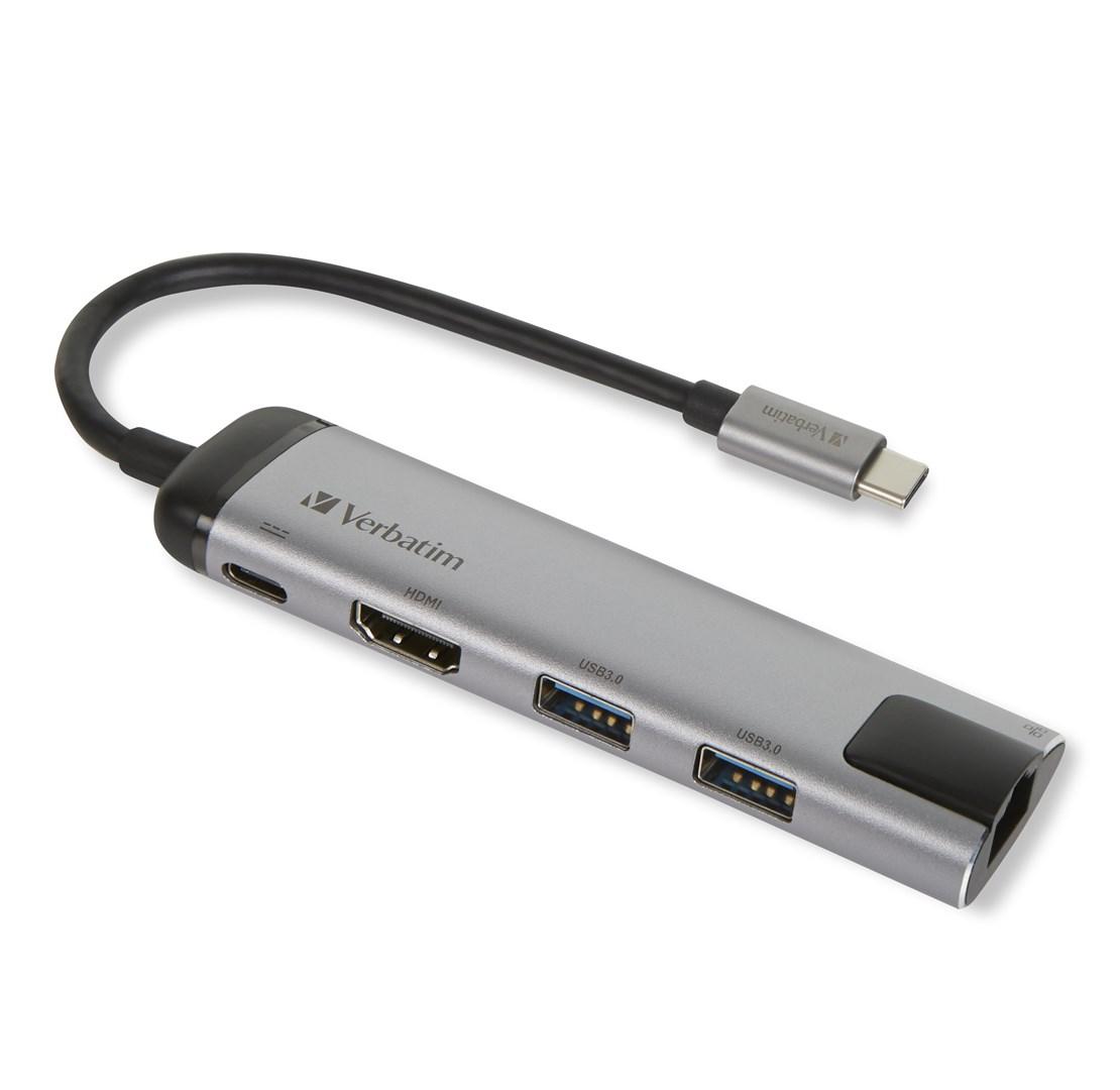 USB-C hub til laptop – Verbatim 49141, sort/sølv billede