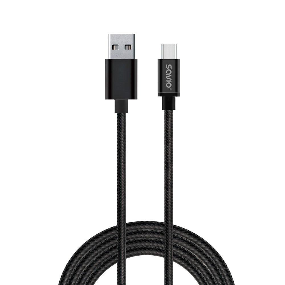 USB-C kabel 2 m – Savio CL-129, USB-A til USB-C, sort, USB 2.0 billede