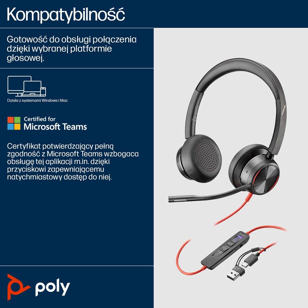 USB-C headset - Poly Blackwire 8225 stereo til Microsoft Teams med USB-C/A adapter