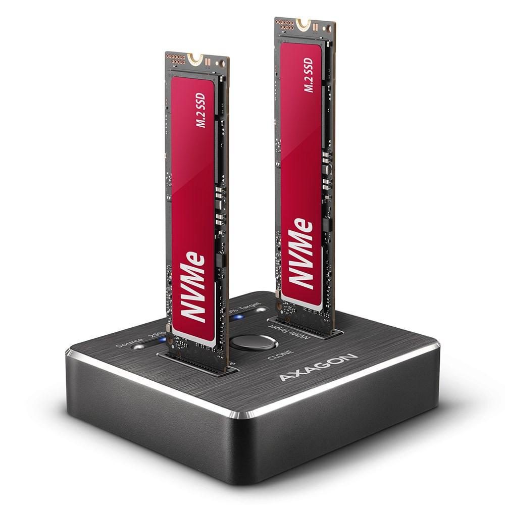 AXAGON ADSA-M2C dockingstation til 2 x M.2 SSD med USB-C 10 Gbit/s og kloningsfunktion - sort