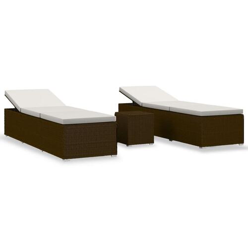 Liggestole 3 dele med tebord polyrattan brun