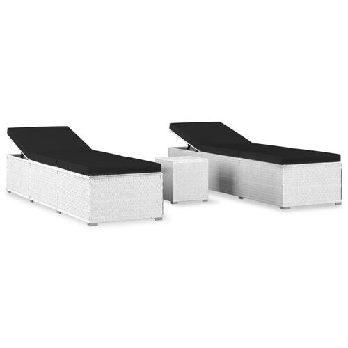 Loungestole med tebord 3 dele polyrattan hvid