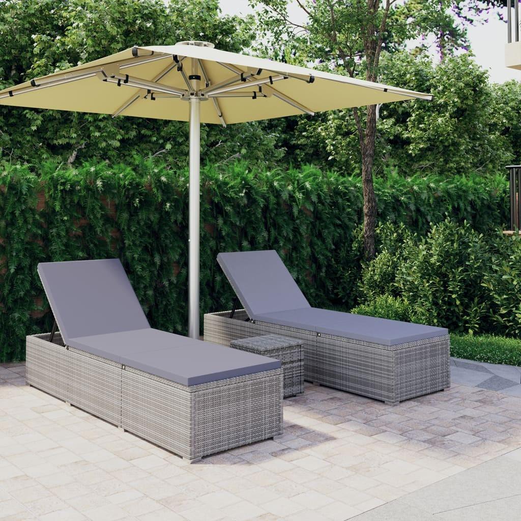 Loungestole med tebord 3 dele polyrattan grå