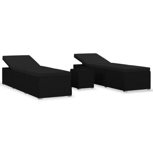 Liggestole med tebord 3 dele polyrattan sort