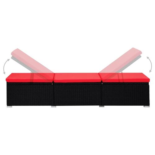 Liggestole med tebord 3 dele polyrattan sort