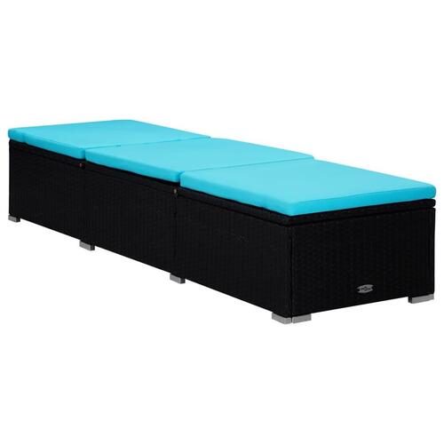 Liggestole med tebord 3 dele polyrattan sort