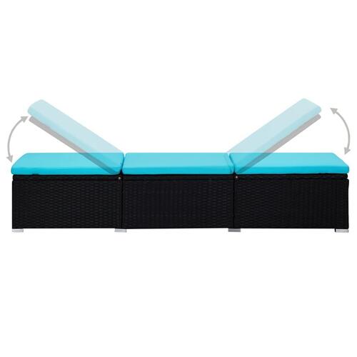 Liggestole med tebord 3 dele polyrattan sort