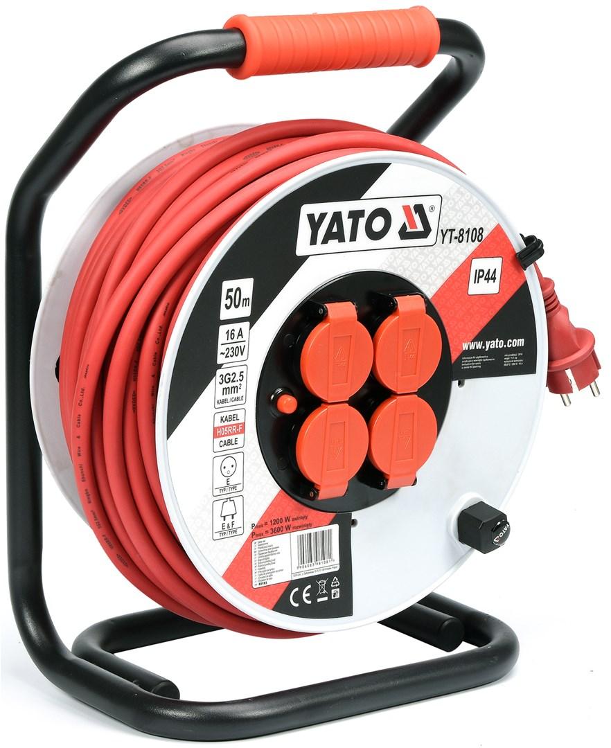 Kabeltromle 50 m - YATO YT-8108, 4 udtag, IP44, sort/rød billede