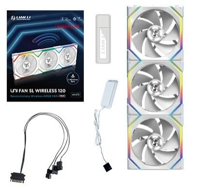 Kabinetventilator Lian Li UNI FAN SL Wireless 120 Reverse Blade 12 cm - hvid (3-pak) billede