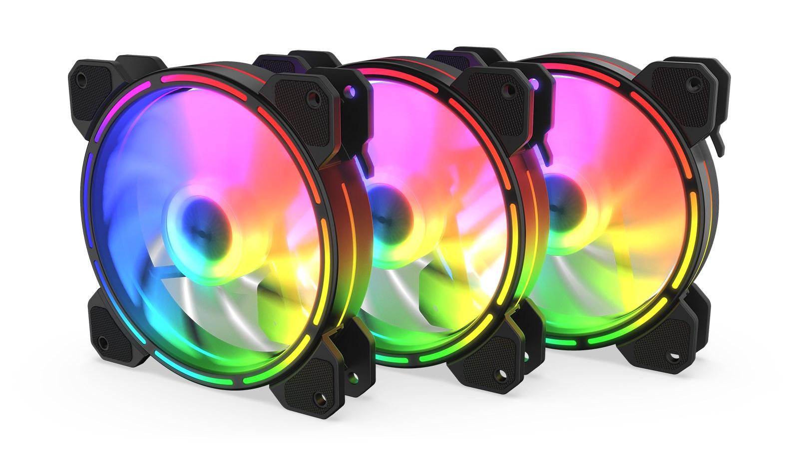 Kabinetventilator 120 mm med ARGB – KRUX LUNAR 120 ARGB 3x120 kit billede