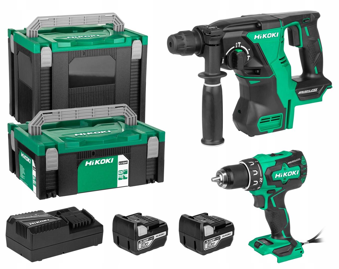 Bore-/skruemaskine sæt 18V HiKOKI DS18DBS + DH18DBL med 2×5,0 Ah batterier billede