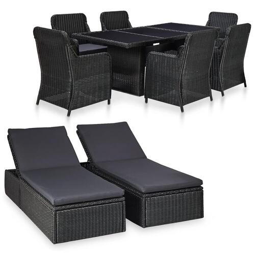 Udendørs spisebordssæt 9 dele polyrattan sort