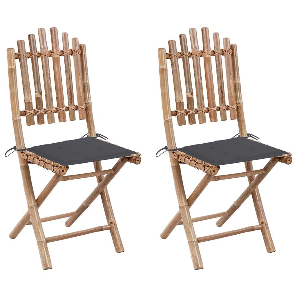 Foldbare havestole 2 stk. med hynder bambus