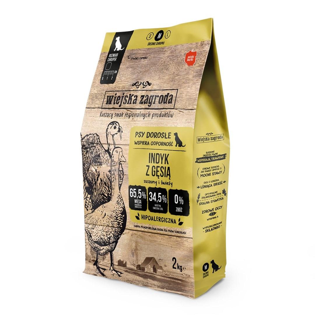 Hundefoder tørfoder – wiejska zagroda kalkun med gås M, 2 kg billede