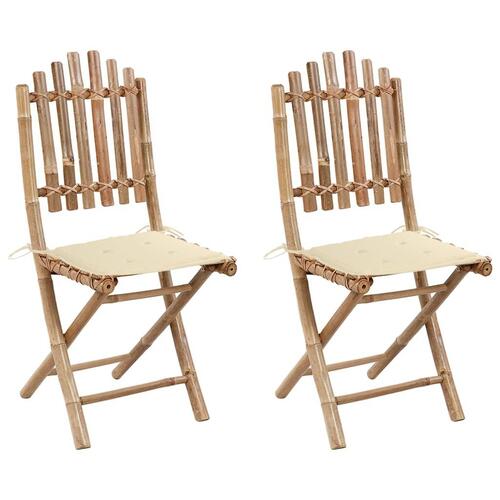 Foldbare havestole 2 stk. med hynder bambus