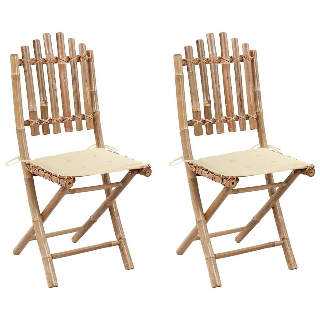 Foldbare havestole 2 stk. med hynder bambus