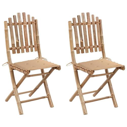 Foldbare havestole 2 stk. med hynder bambus