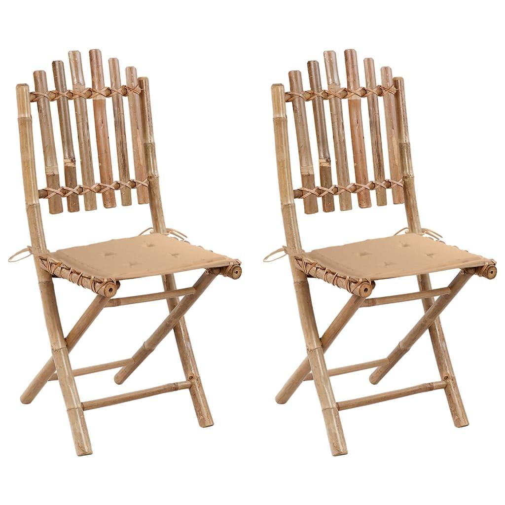 Foldbare havestole 2 stk. med hynder bambus