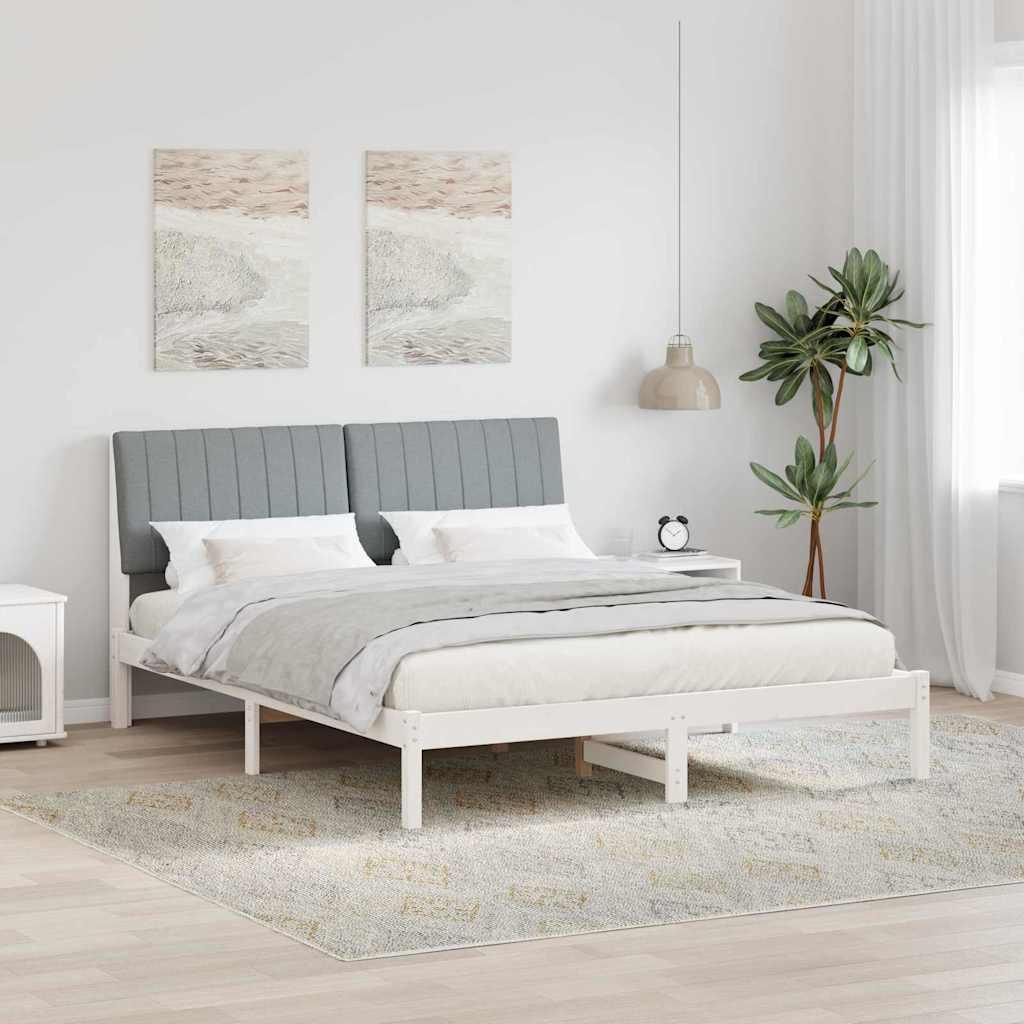 Sengestel med hovedgærde Hvid 160 x 200 cm Stof billede