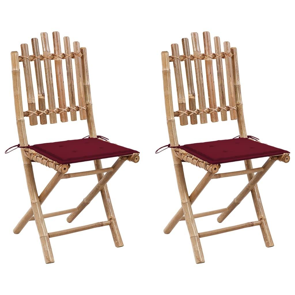 Foldbare havestole 2 stk. med hynder bambus